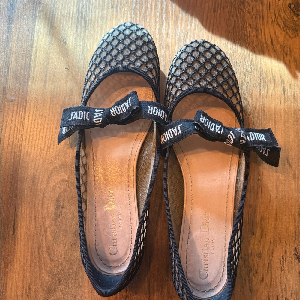 Dior Black Mesh Bow Flats